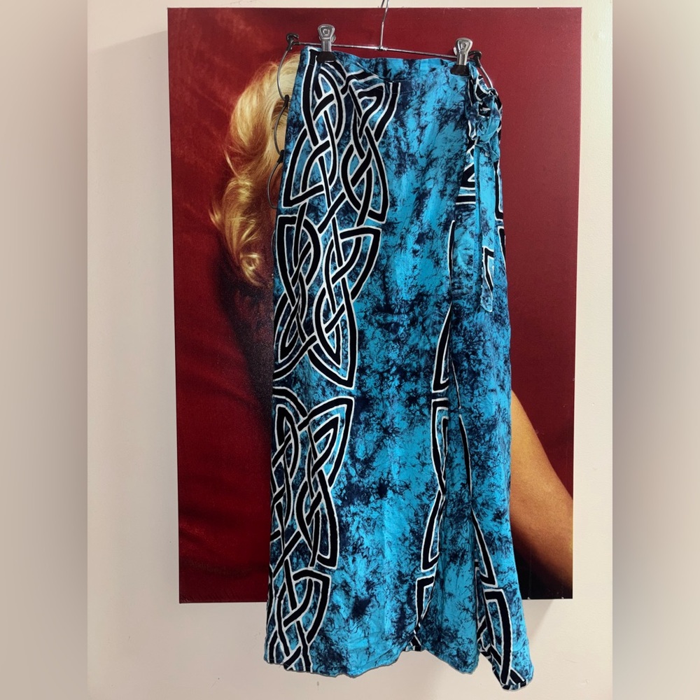 Teal Blue Celtic-Print Swim Coverup Skirt